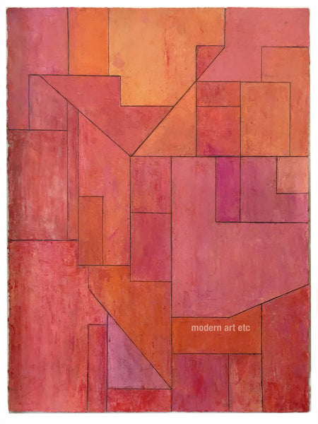 Abstract oil on paper 22x30 in. - Architectural forms - Red, Stephen Cimini - unframed