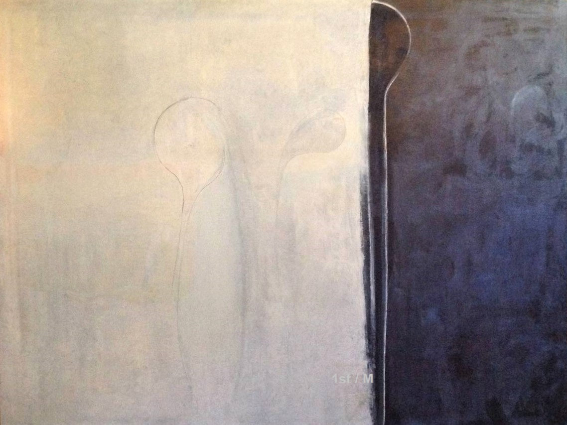 72 x 96 in / 6 x 8 ft "Three of Us" Oil on Canvas (black white minimalist oil)